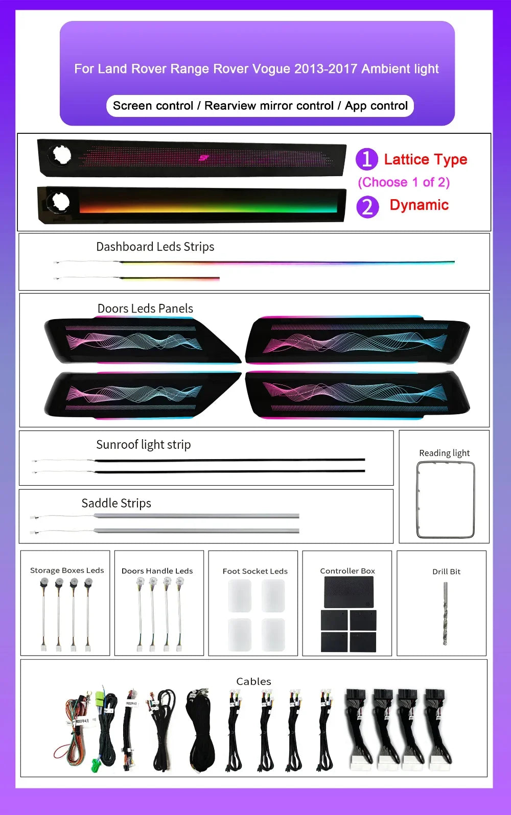 Car RHD LHD Interior Ambient Lighting for Land Rover Range Rover Vogue 2013-2017 64-color Speaker Lights Decorative Accessories