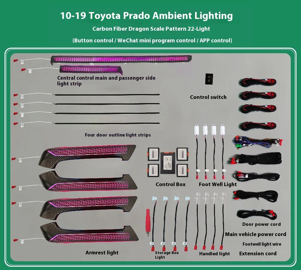 Starry sky style 22 light Phantom Ambient light for 10-19 style Toyota Land Cruiser Prado Ambient Lights  Ambience lamp button