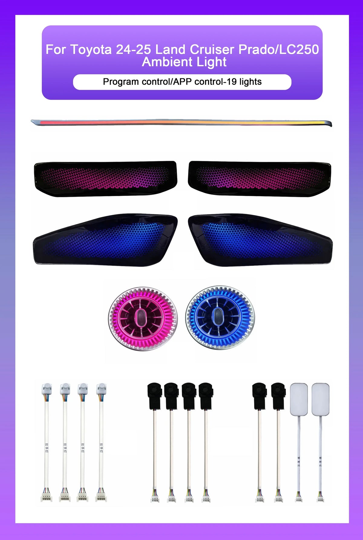 64 Color APP Control Ambient Lighting For Toyota 2024-25 Land Cruiser Prado/LC250 LED Car Interior Lighting Decoration Upgrade