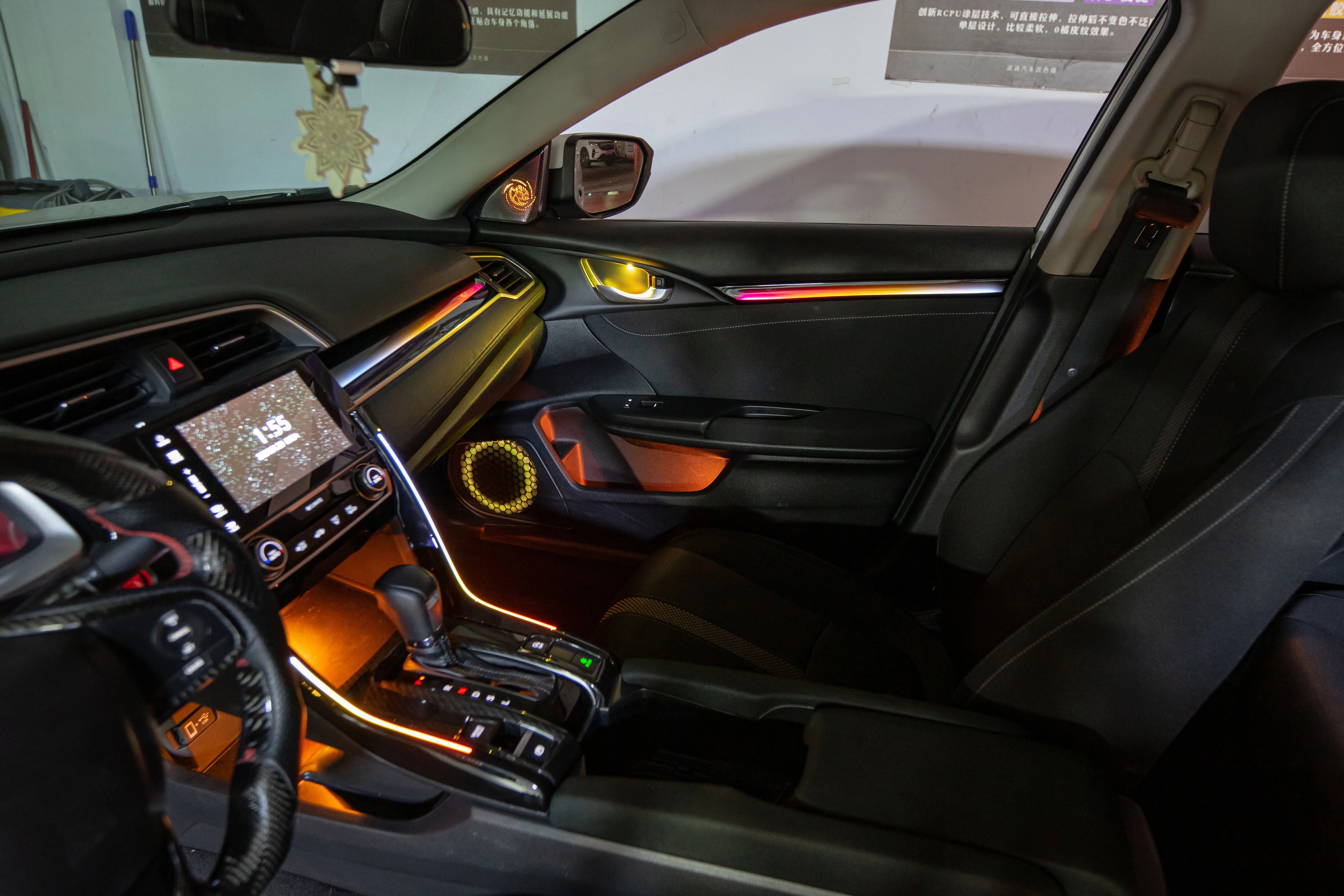 Auto Interior Lighting for Honda LHD/RHD Civic 10th Gen 2016-2021 Models 64-color Dynamic Symphony Ambient Lighting Kit