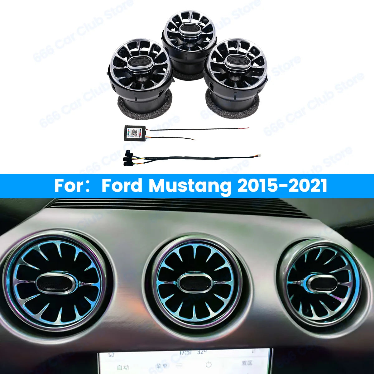 256 Colors Vents Ambient light For Ford Mustang   New 2015-2021 Car LED Dashboard Air Conditioning Turbine LED  Air Outlet