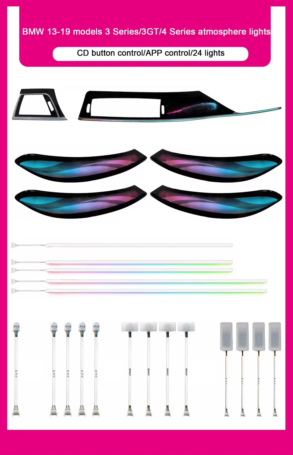 64 Color Dynamic LED Ambient Light for BMW 3 Series 3GT 4 Series F30 F34 F36 Auto Interior Atmosphere Lighting Systems