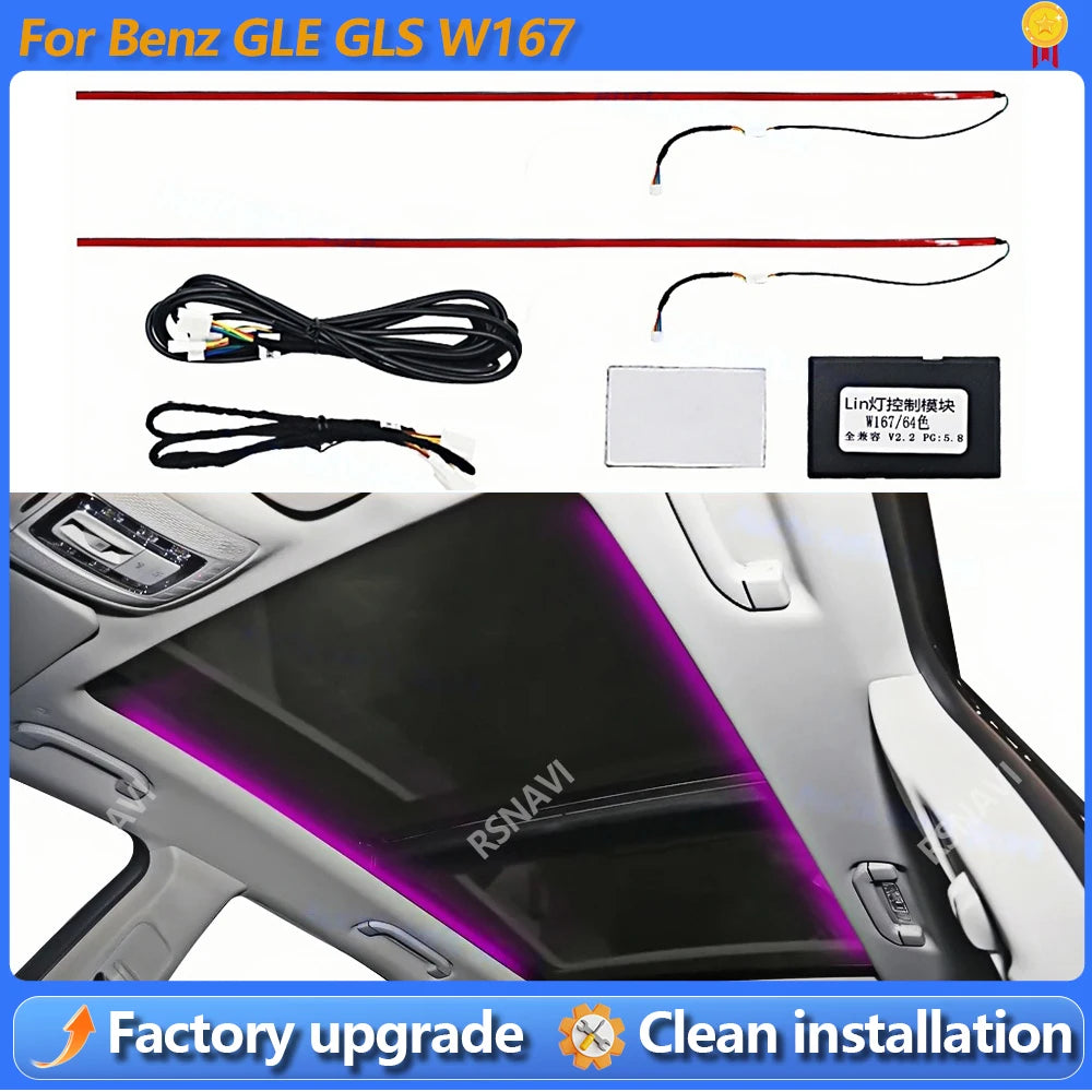 64 Colours LED Skylight Lights For Mercedes Benz W167 GLE GLS AMG GLE53 Car Interior Multicolor Ambient Light Sunroof Lamp Refit