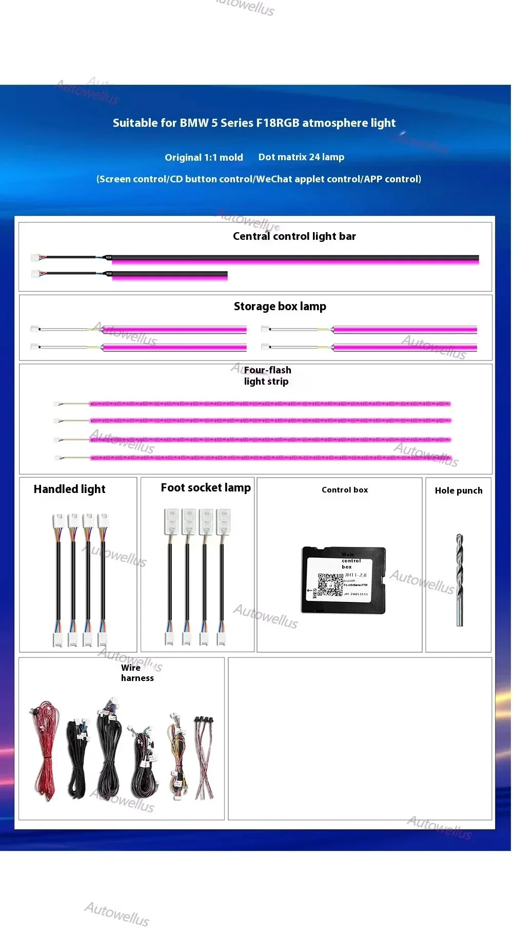 Auto Accessaries64-Color Dynamic Car Interior Ambient Light Kit For BMW F10 - Door Panel & Environment Lighting System With Turb