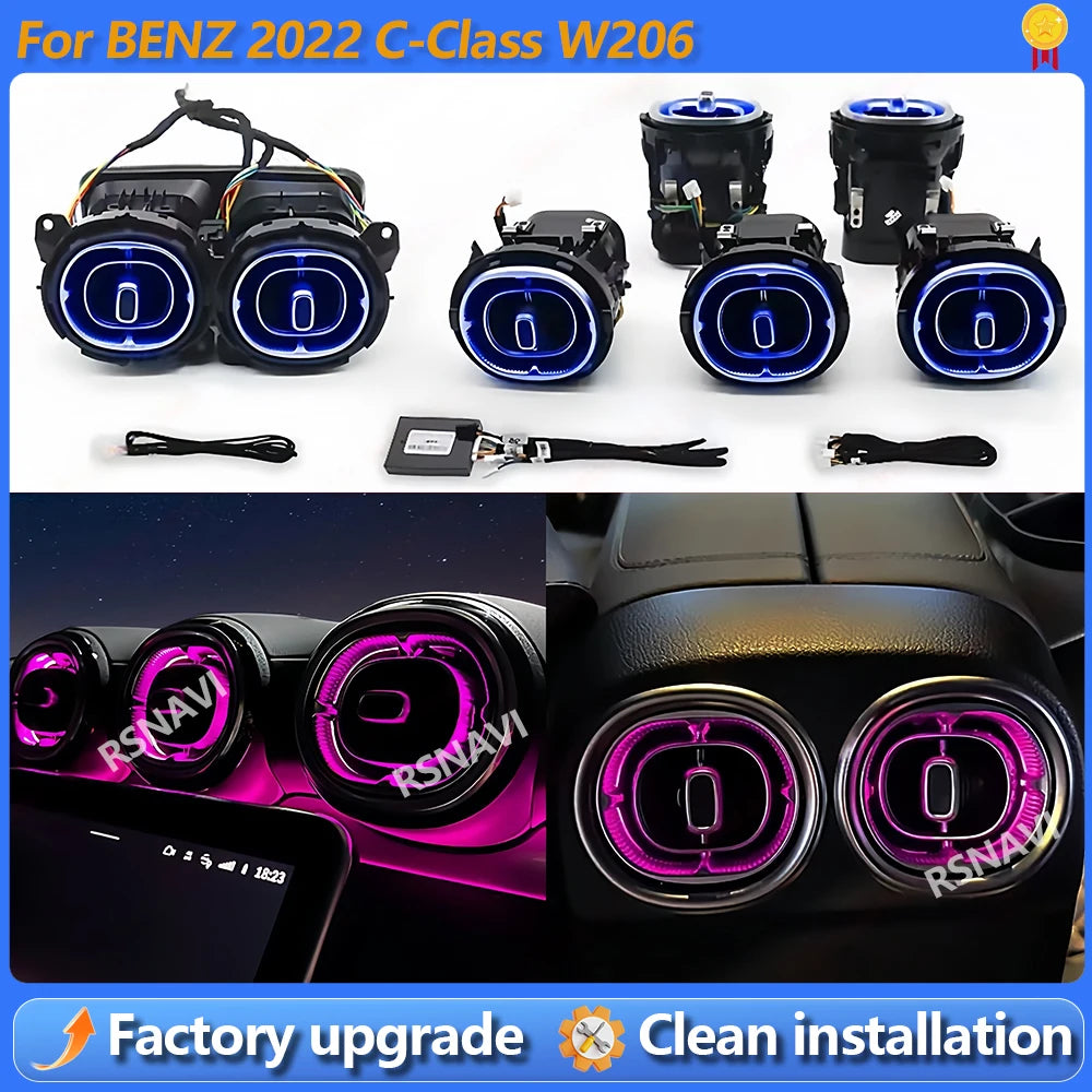 64 Colors For Mercedes Benz C-Class W206 Led Turbine Nozzle Ambient Light Air Vent Lamp New Outlet Turbo Interior Air Vent
