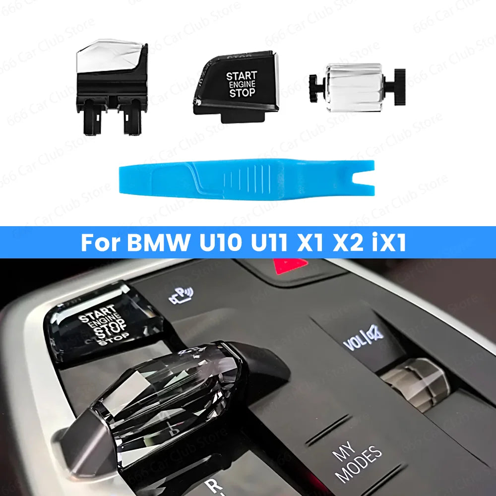LHD Crystal Gear Shift Knob 3 Piece Set For BMW x1 ix1 u1 u12 x2 ix2 u10 Car Interior Kit 2023-2025 Central Control Shift Button