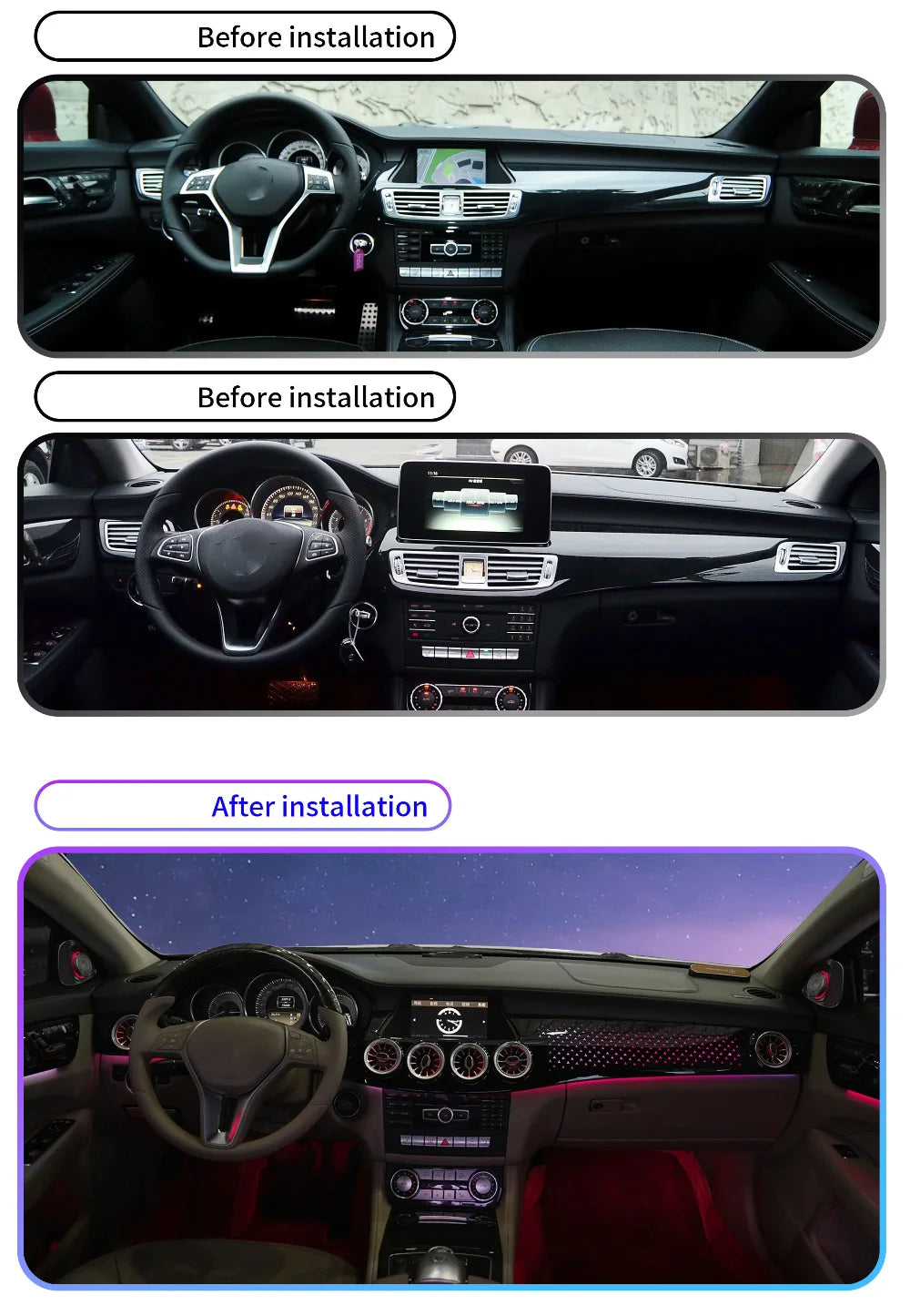 64-color Interior LED Ambient Light For Mercedes-Benz CLS W218 Air Vent Kit Dynamic Atmosphere Light Symphony 2012-2017