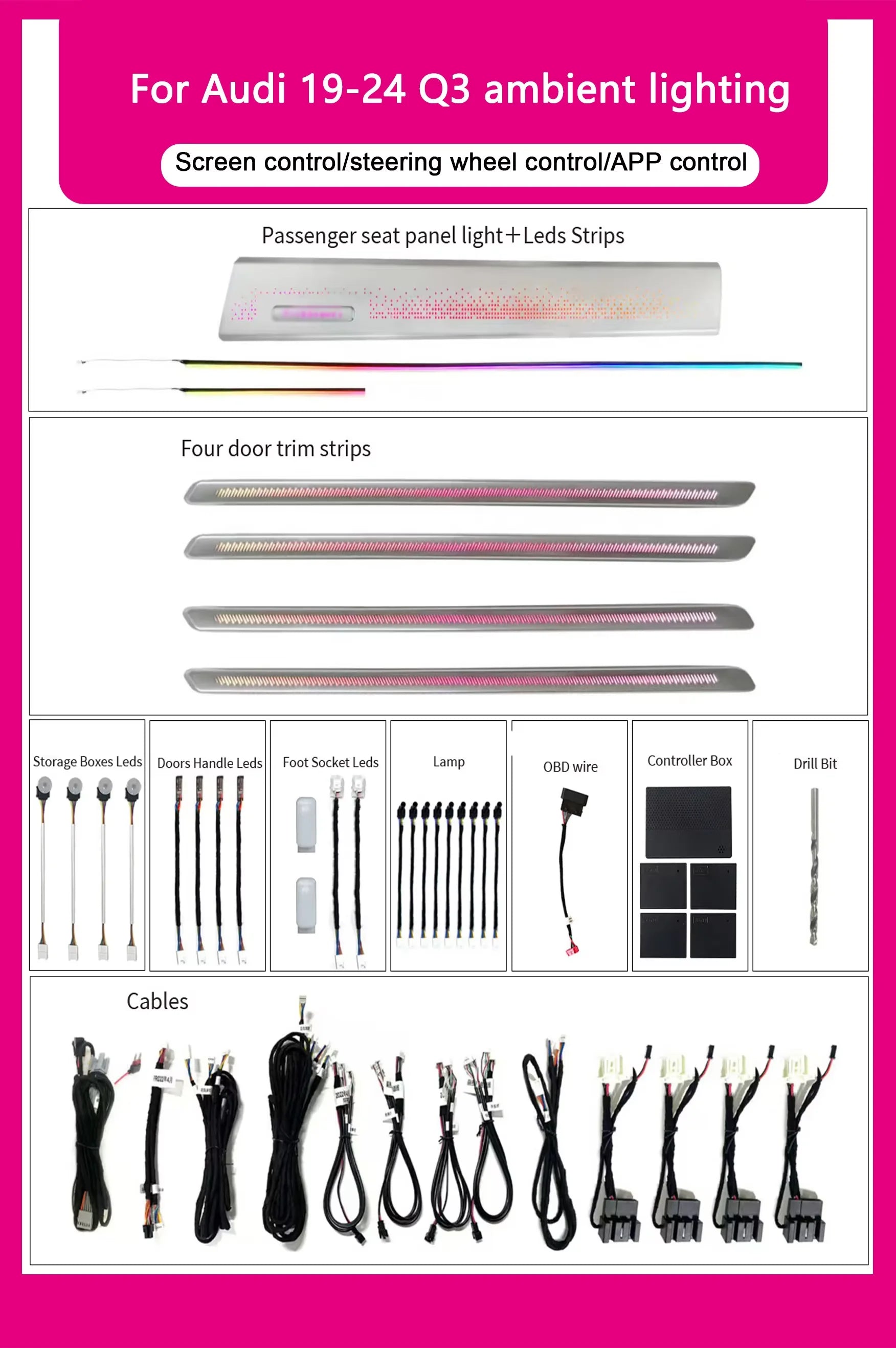 64 Color Dynamic Car Ambient Light for Audi Q3 2019-2024 Car Accessories Interior Decoration Auto Lighting Systems for Car