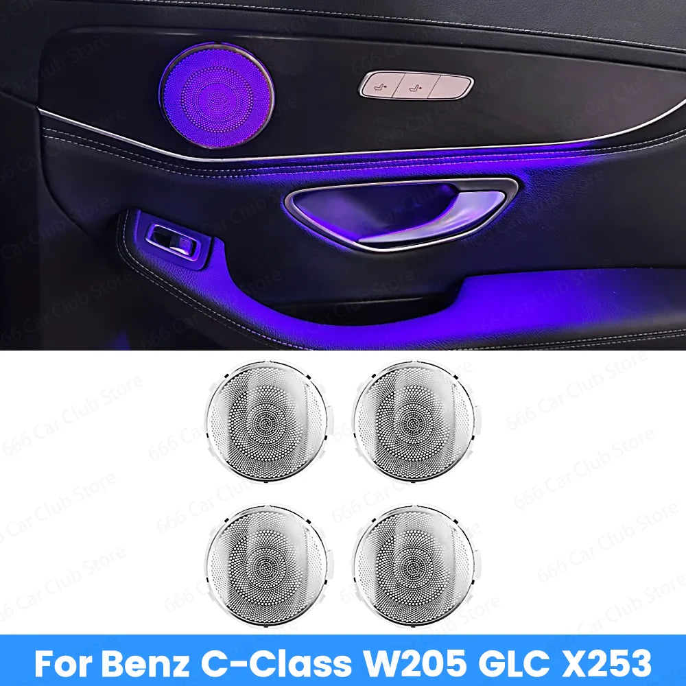 64 Colours LED Car Door Luminous Speaker Cover For Mercedes Benz W205 X253 W213 W238 Coupe Sound Metal Decoratio Ambient Light