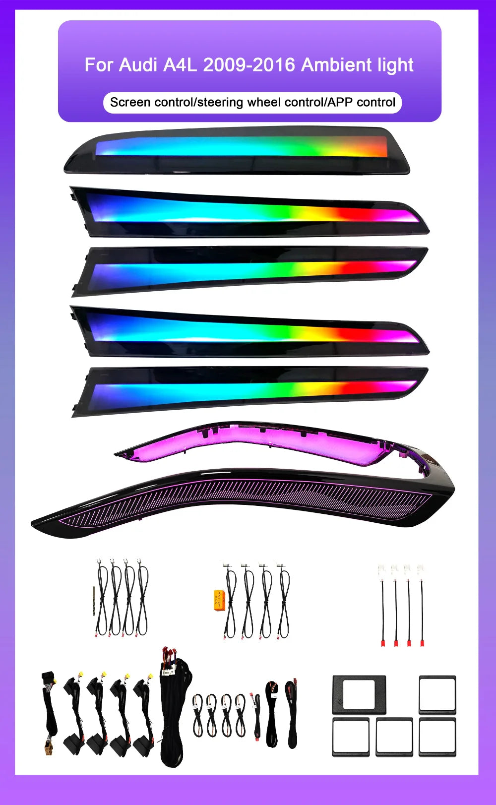 Upgrade 64-color Dynamic Ambient Lighting to 2009-2016 for Audi A4L Car Interior Symphony Rainbow LED Kit