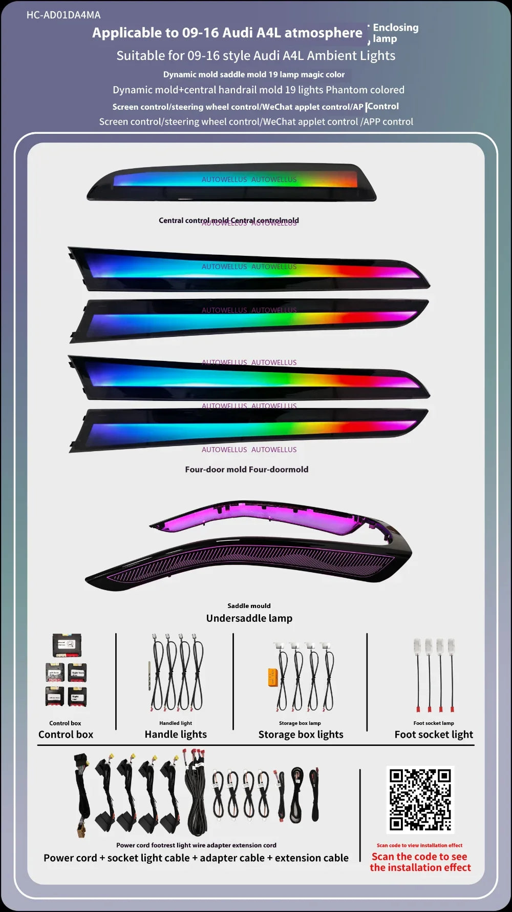 Auto AccessariesDecorative Door Speaker Cover Panel Atmosphere Lighting For Audi A4 2006-2016 LED Lamp Car Ambient Light Illumin