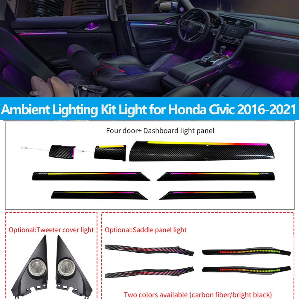 LED Car Inner Ambient light for Honda Civic 2016-2021 OEM Design Dynamic Ambient Lamp Original Car 1:1 Mold Kit APP Control