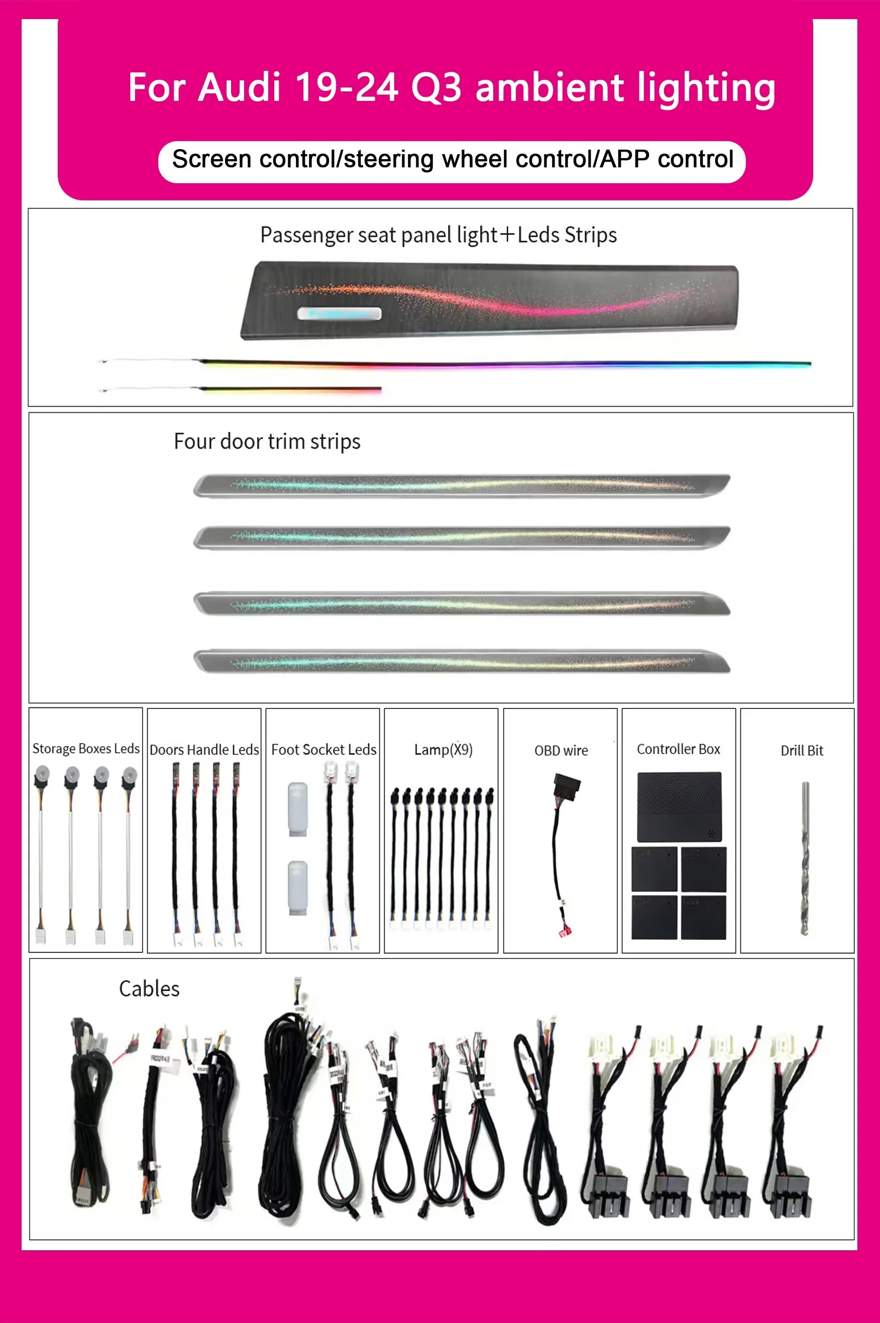 64 Color Dynamic Car Ambient Light for Audi Q3 2019-2024 Car Accessories Interior Decoration Auto Lighting Systems for Car