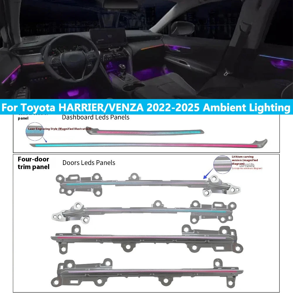 Interior Light Upgrade For Toyota HARRIER/VENZA 2022-2025 LED Ambient Light Carved Illusion Atmosphere Light button APP control