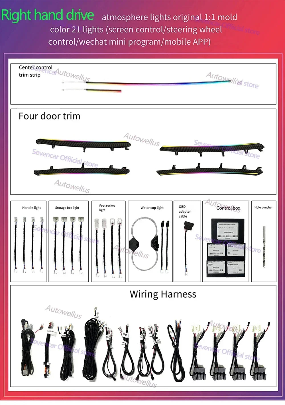 OEM Size 25 Leds Rainbow Kit For Audi A3 8V 8Y S3 RS3 2013+ Decorative Ambient Light Air Vent Atmosphere Lamp illuminated Strip