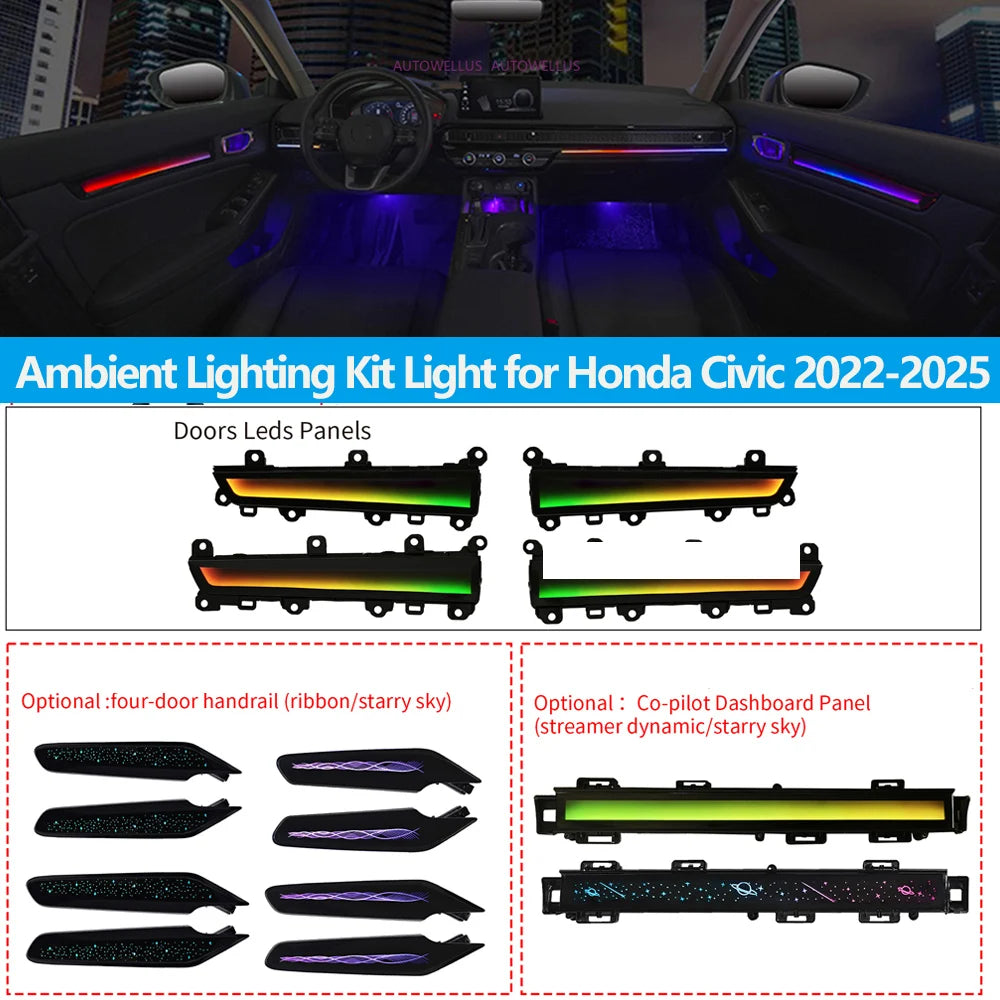 LED Car Inner Ambient light for Honda Civic 11TH 2022-2025 OEM Design Dynamic Ambient Lamp Original Car 1:1 Mold Kit APP Control