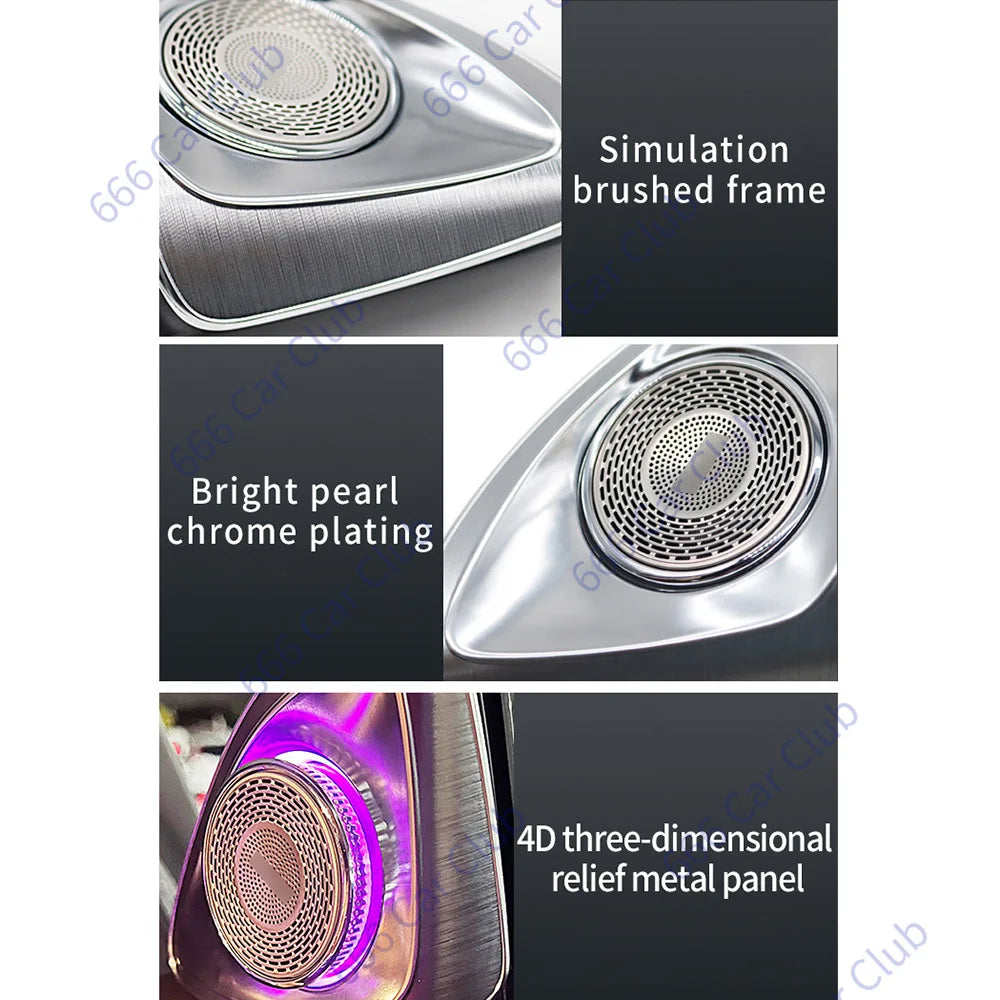 64-Colour 4D Rotary Treble For Mercedes Benz W205 W213 W222 W206 W223 X253 W177 GLB C E S C-Class Car LED Tweeter Speaker Horn