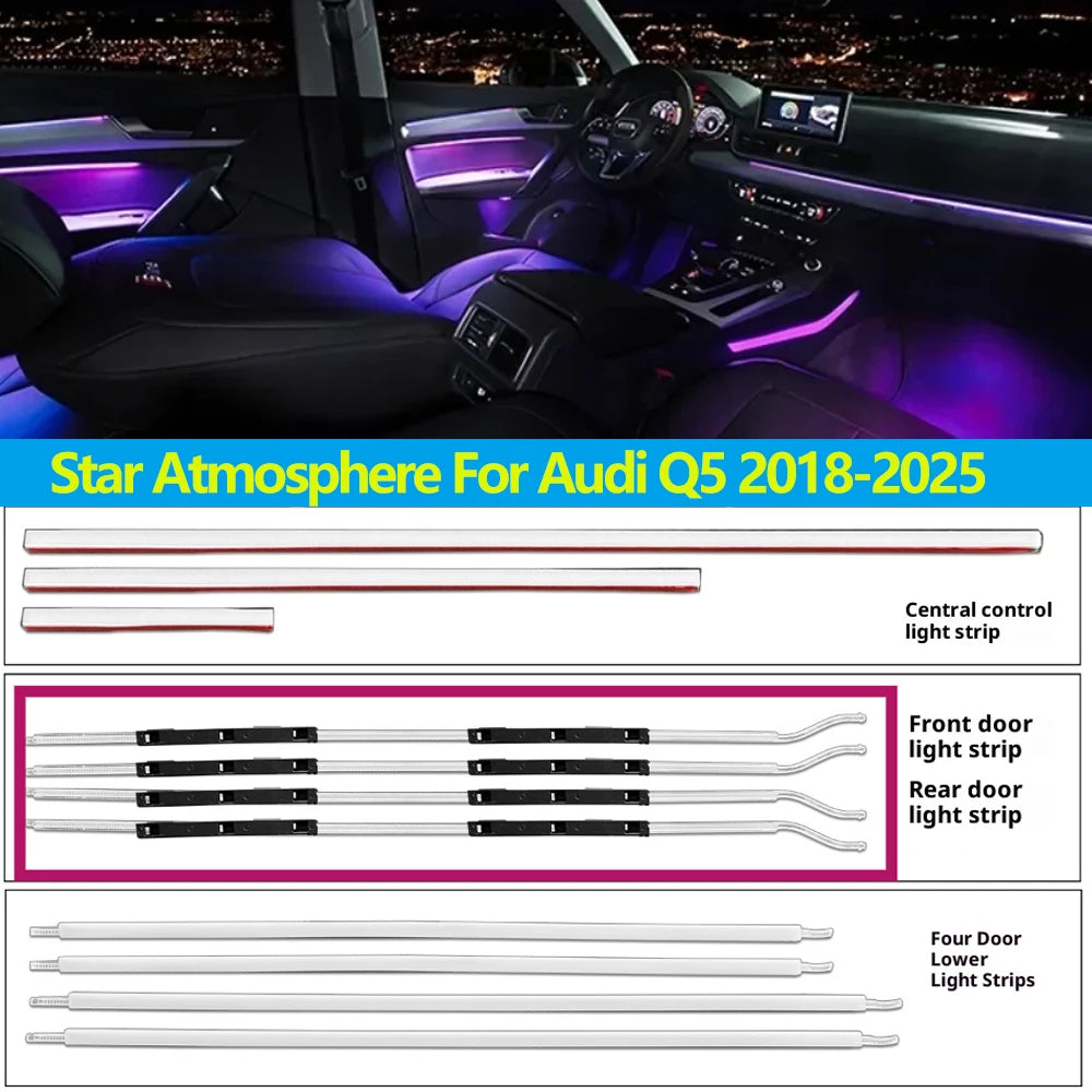 Car 1:1 mold original style strips design For Audi Q5 2018-2025 door speaker cover atmosphere light dynamic ambient light