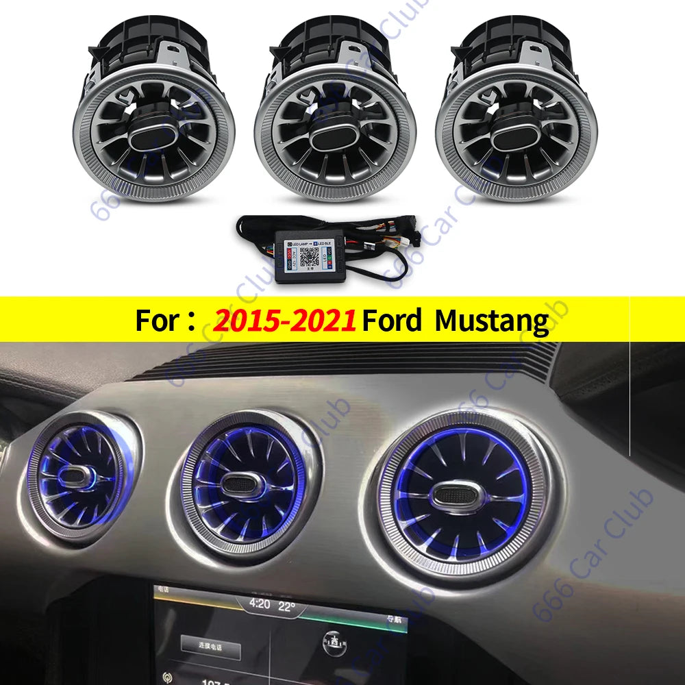 256 Colour LED Vent Decorative lamp For Ford Mustang 2015-2023 Bluetooth APP Control Car Air Turbine Outlet Nozzle Ambient light