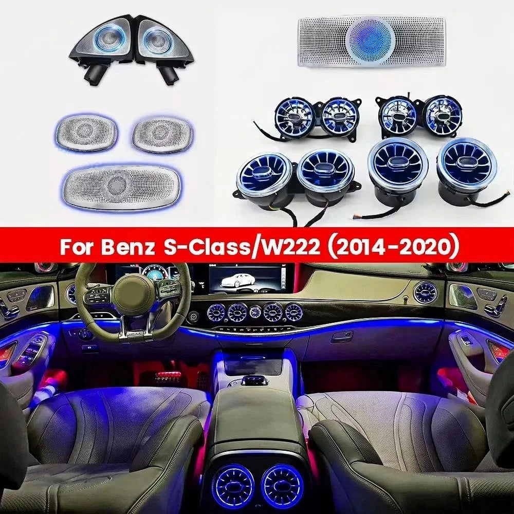7/64 colors For Benz W222 S-Class S400 S450 Ambient Light 4D Rotary Speaker Atmosphere Lamp Air Vent Tweeter Car Interior Light