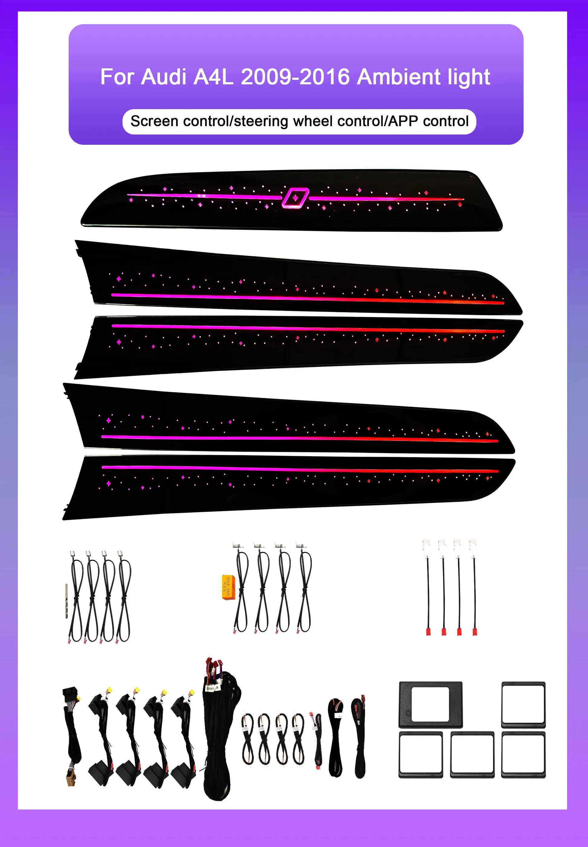 Upgrade 64-color Dynamic Ambient Lighting to 2009-2016 for Audi A4L Car Interior Symphony Rainbow LED Kit