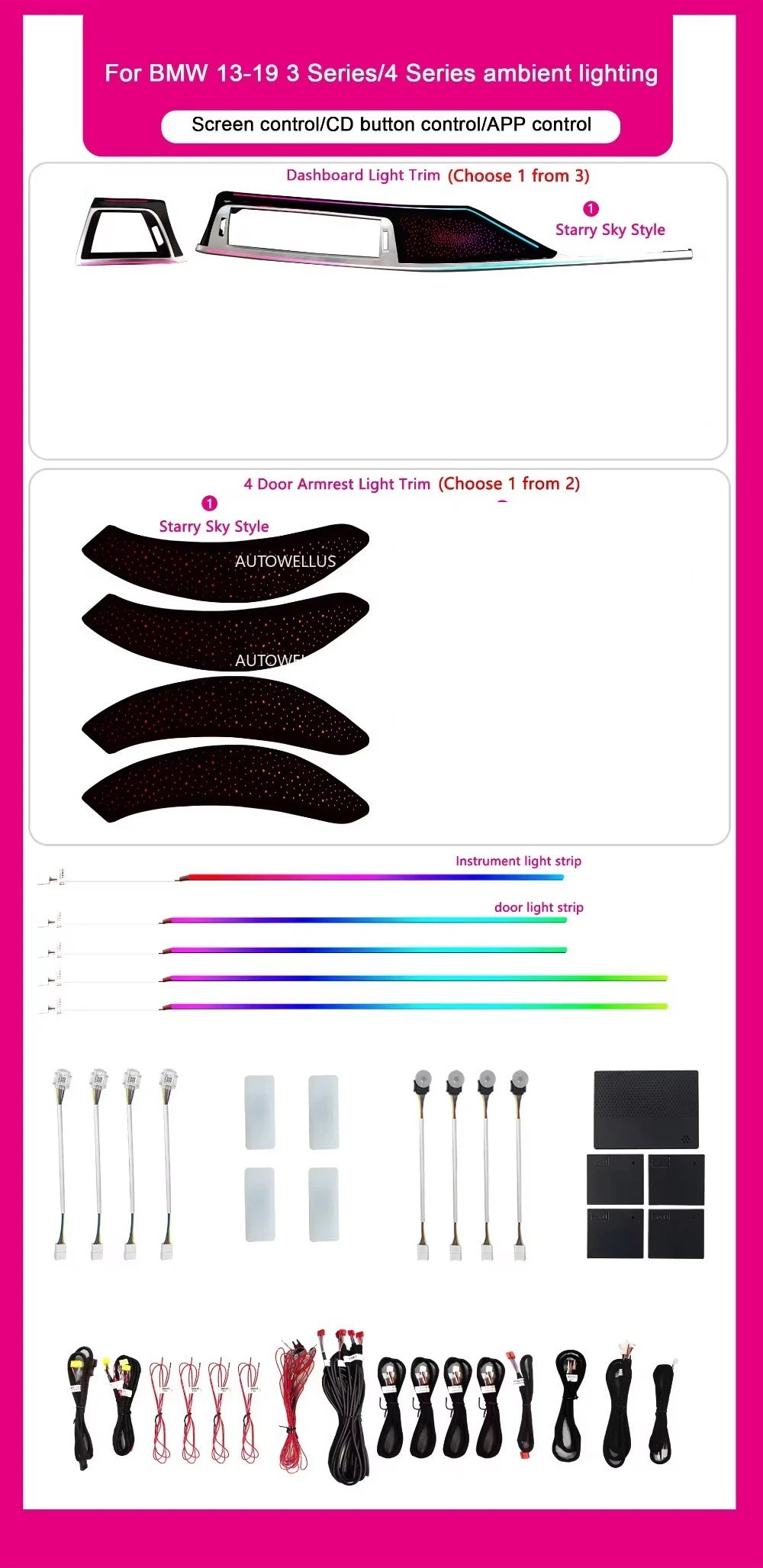 Interior Atmosphere Lighting 64 Color for BMW 2013-2019 3 Series F30 F31 F34 F36 Car Ambient Light Decoration Accessoriesight