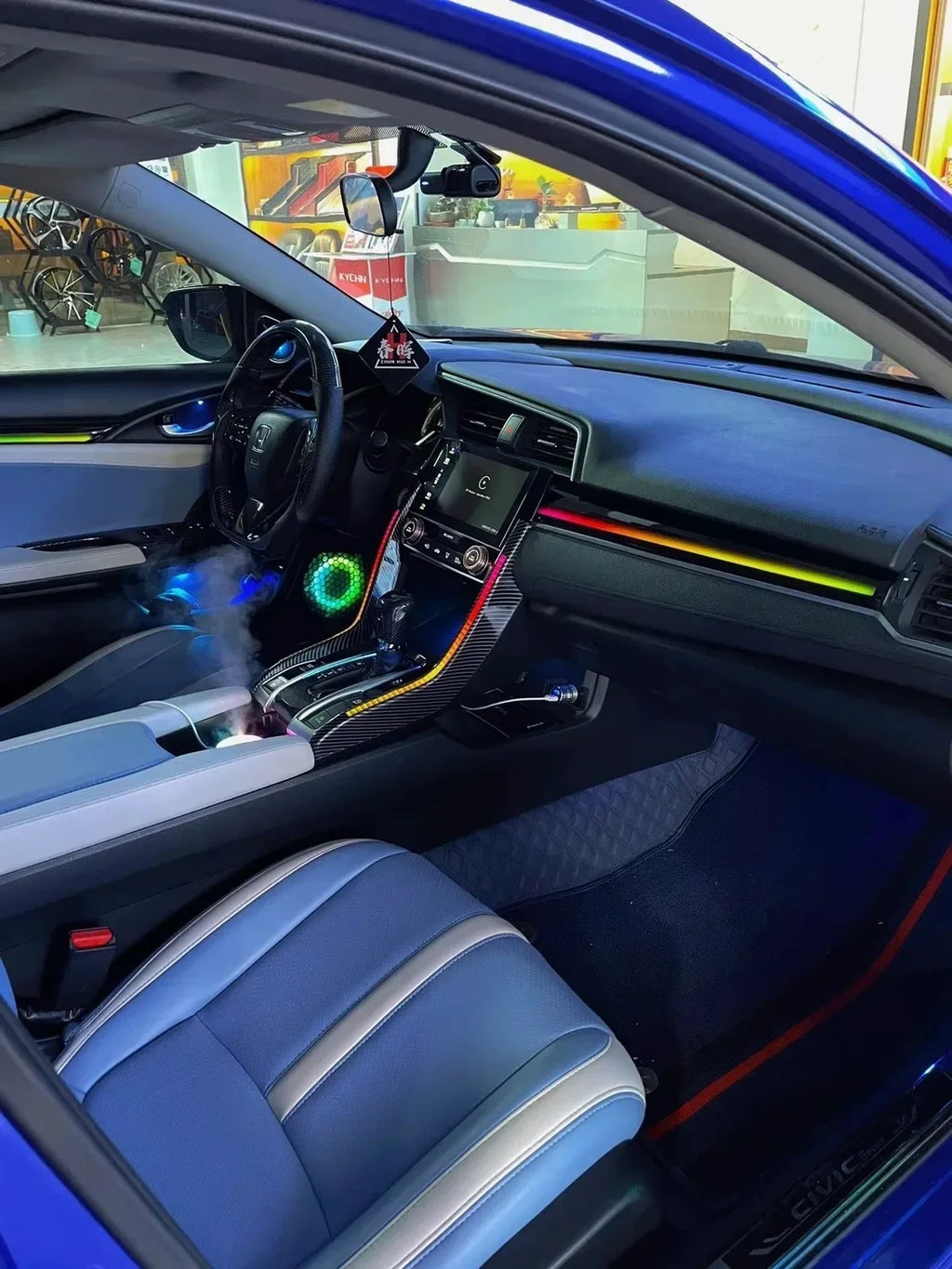 Auto Accessaries64 Colors LED Ambient Light For Honda Civic 10th 2016-2021 Dynamic Ambience Lamp Button +APP Control