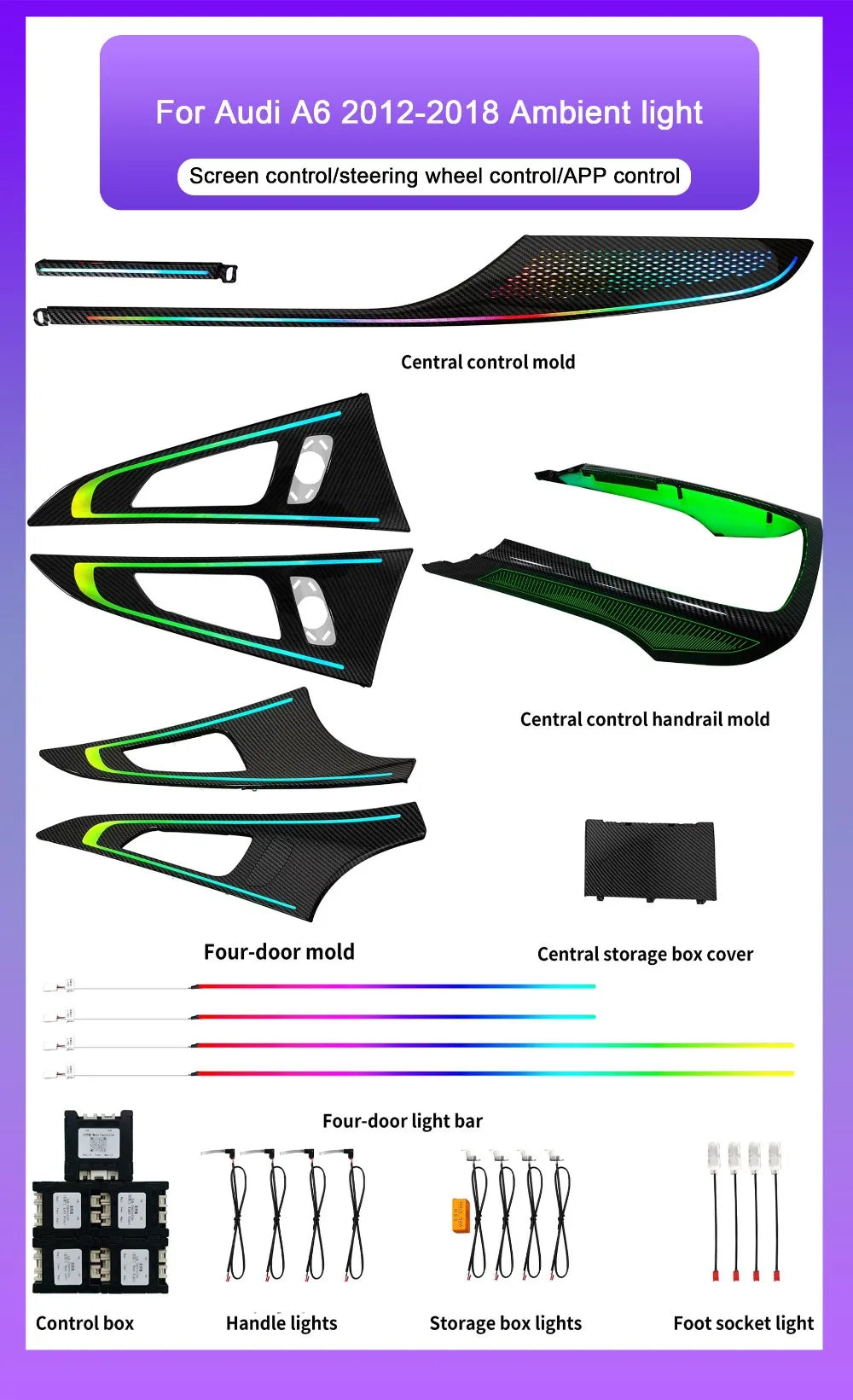 64 Color Car Ambient Light for Audi A6 C7 S6 RS6 2012-2018 Car LED Light Accessories Symphony Saddle Light for Car Upgrade