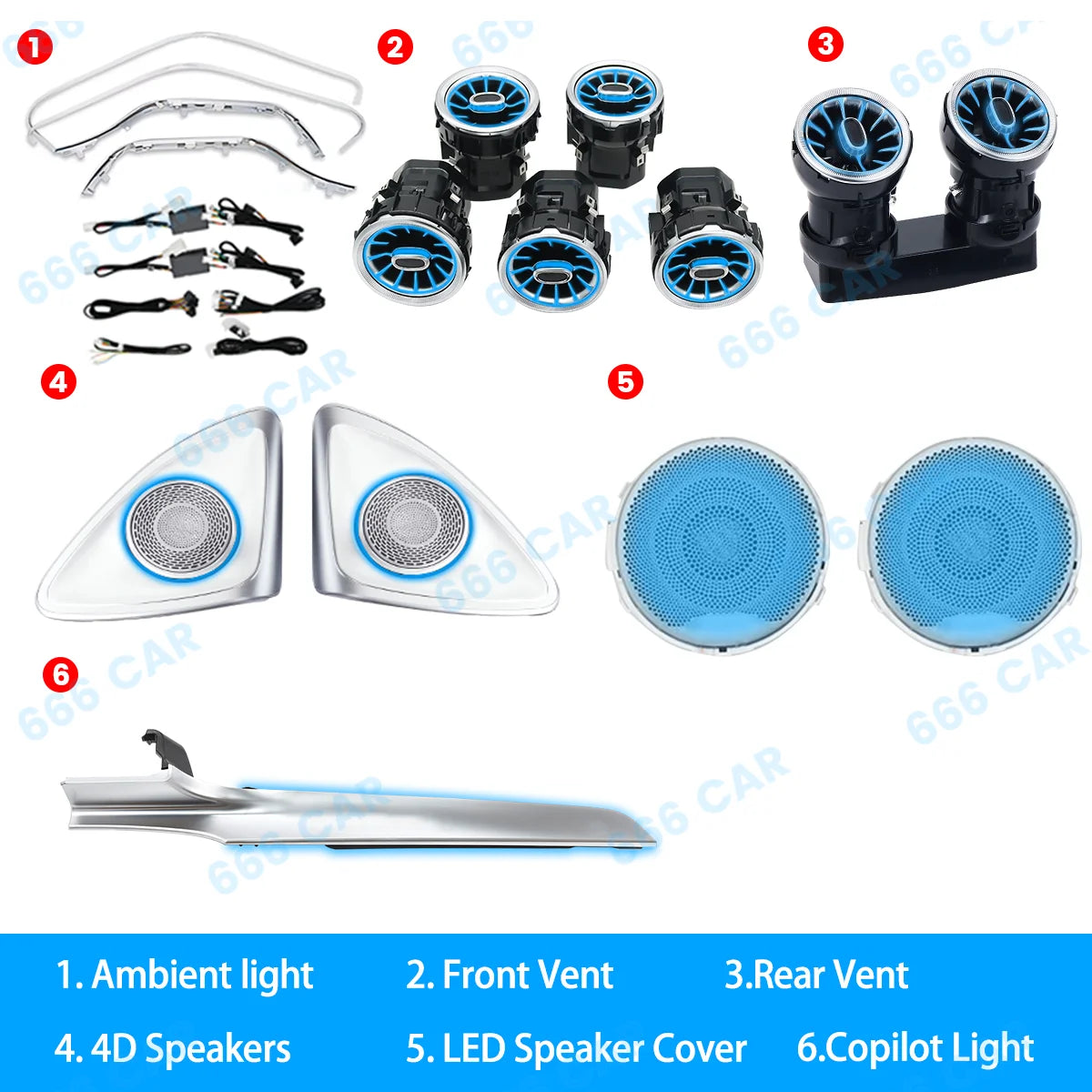 3/12/64 Colour Car LED Ambient Light For Mercedes-Benz C GLC Class Coupe W205 C43 C63 X253 LED Air Vent Speaker Decorative Lamp