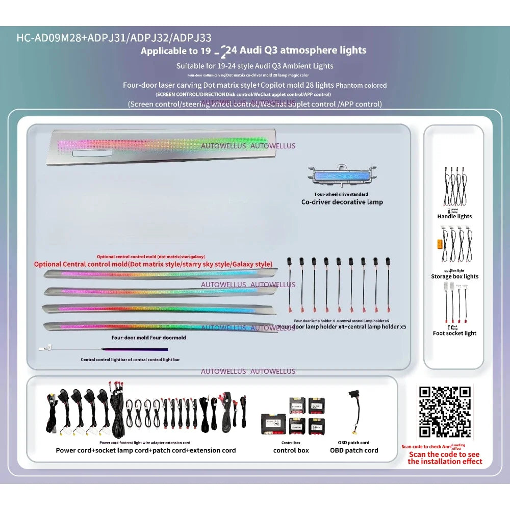 Ambient Light For Audi Q3 2019-2025 environmental Backlight Atmosphere Lamp Kit Symphony Interior LED Lighting Accessories