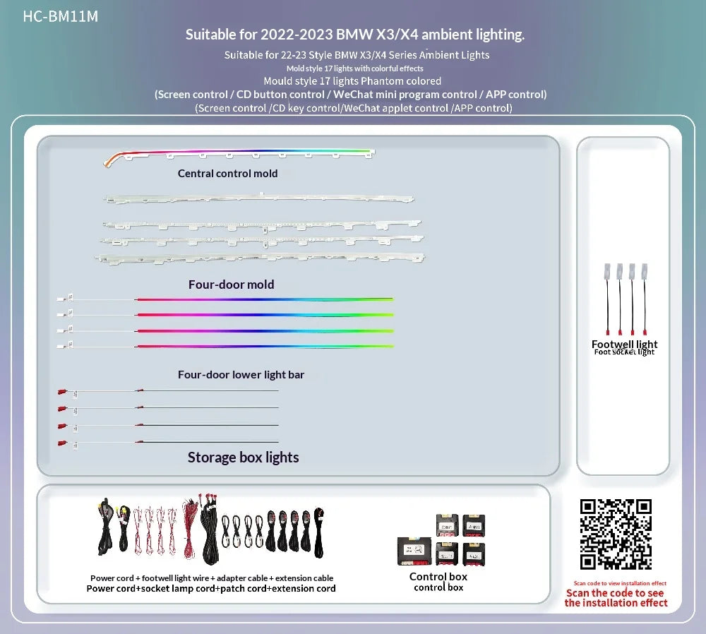 Upgrade 64 Color Ambient Lighting for BMW 2018-2024 X3/X4 Interior LED G08 G02 Symphony Rainbow Light Kit Car