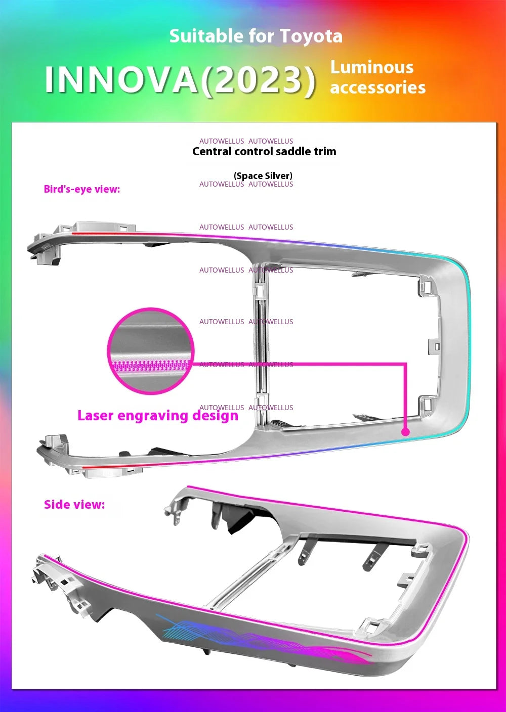LED Backlight Black Silver Trim Panel For Toyota INNOVA 2023-2025 Atmosphere Lamp Interior lighting Ambient Light Kit Ambiental