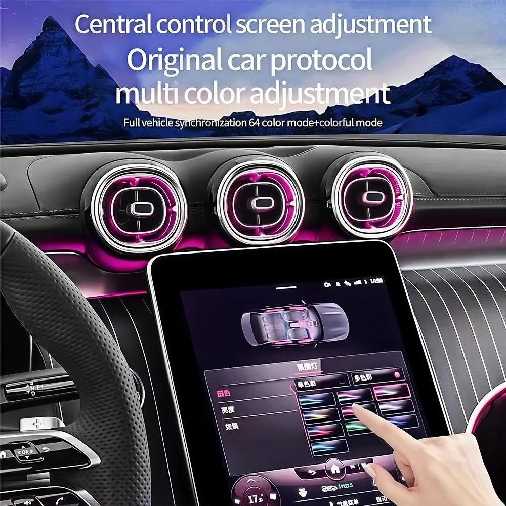For Benz C-Class W206 2022 Car 64 Colors Led Dashboard Door Atmosphere Lamp Air Vent Outlet Nozzle Tweeter Ambient Light
