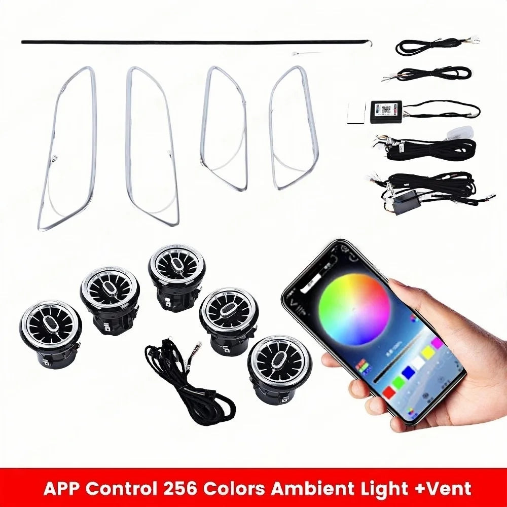 12/256 Colors W117 LED Ambient Light For Mercedes Benz A CLA GLA W176 W156 A45 CLA 45 AMG Bluetooth APP Air Vents Turbine Nozzle