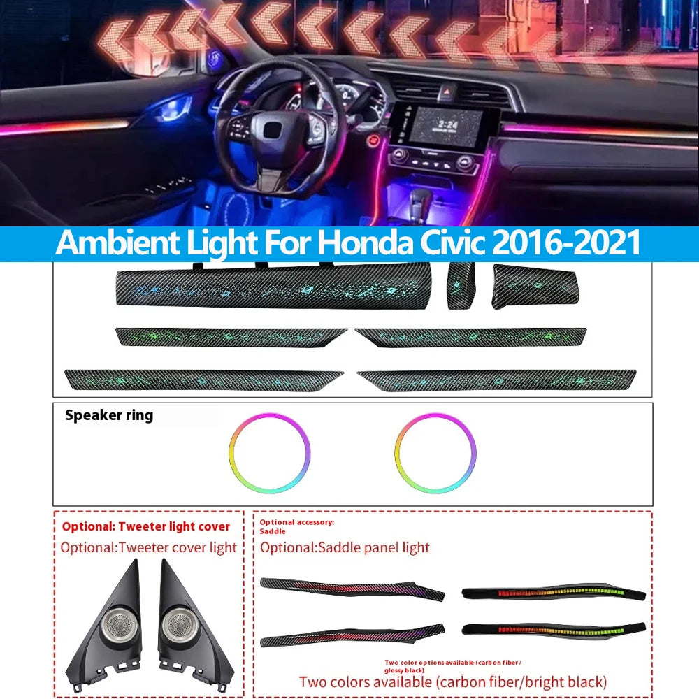 RHD LED Car Inner Star Starry Ambient light For Honda Civic 2016-2021 Dynamic Ambient Lamp Original 1:1 Mold Kit APP Control