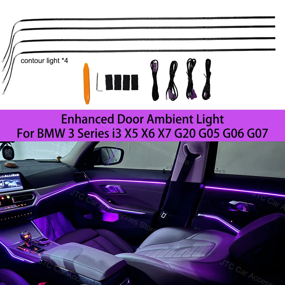 11 Color 4 Doors LED Ambient Lights for BMW 3 Series i3 X5 X6 X7, G20 G05 G06 G07 G28 M3 G80 Auto Interior Decorative Strips