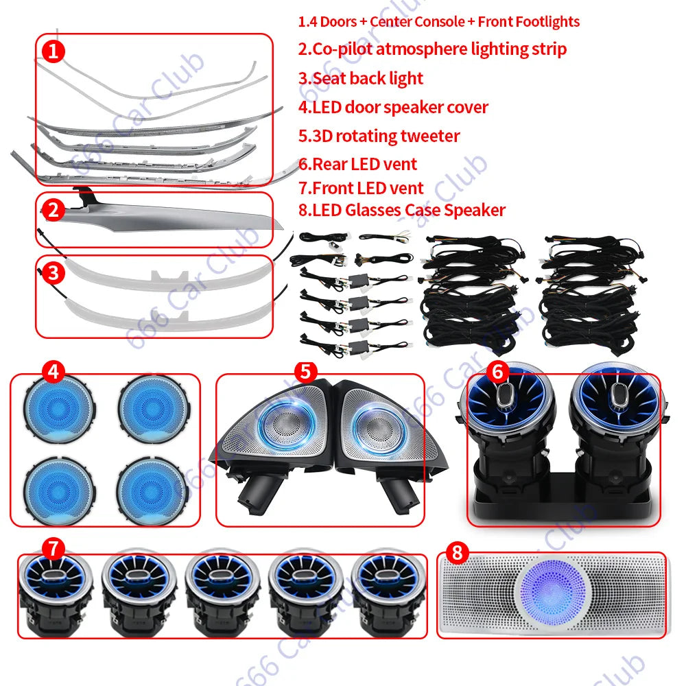 12/64 Colour Car LED Ambient Light For Mercedes-Benz C GLC Class Coupe W205 C43 C63 X253 LED Air Vent 3D Speaker Decorative Lamp