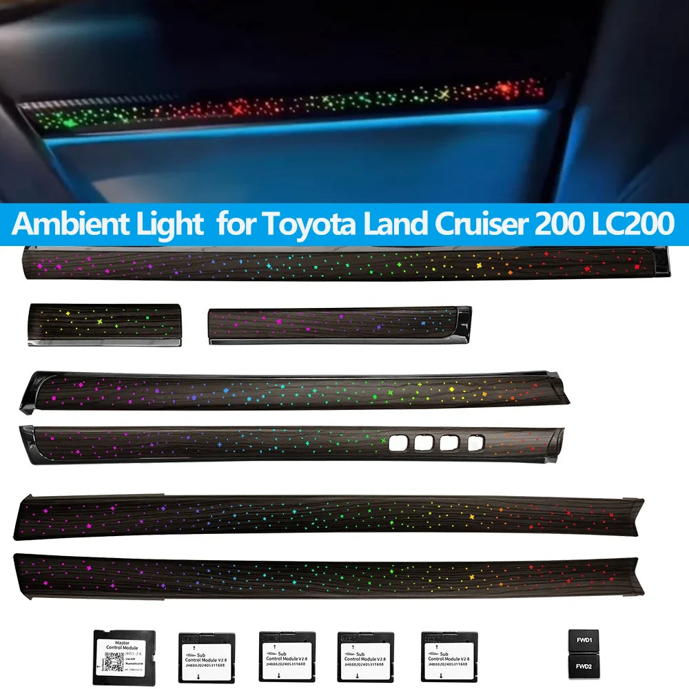 64 Colors Starry Wood Ambient Light for Toyota Land Cruiser 200 LC200 RHD Right Hand 2010-2021 Interior LED Lighting Upgrade Kit