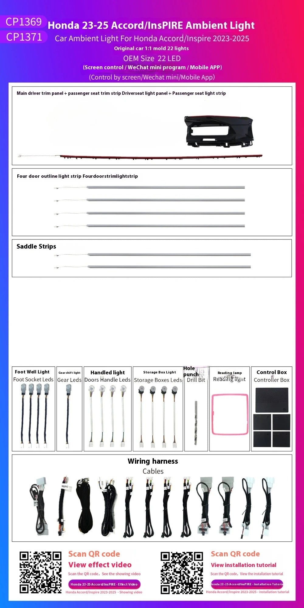 LED Car Inner Ambient light for Honda Accord 11th 2023-2025 Dynamic Ambient Lamp Original Car 1:1 Mold Kit APP Control
