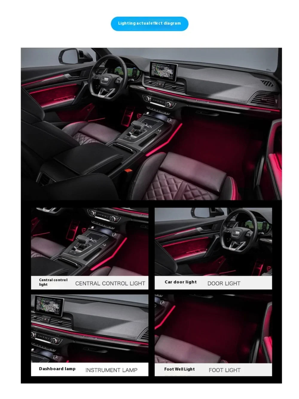 Car 1:1 mold wood grain 30 lights Phantom For Audi Q5 2018-2025 Dynamic Dashboard Panels atmosphere light dynamic ambient light