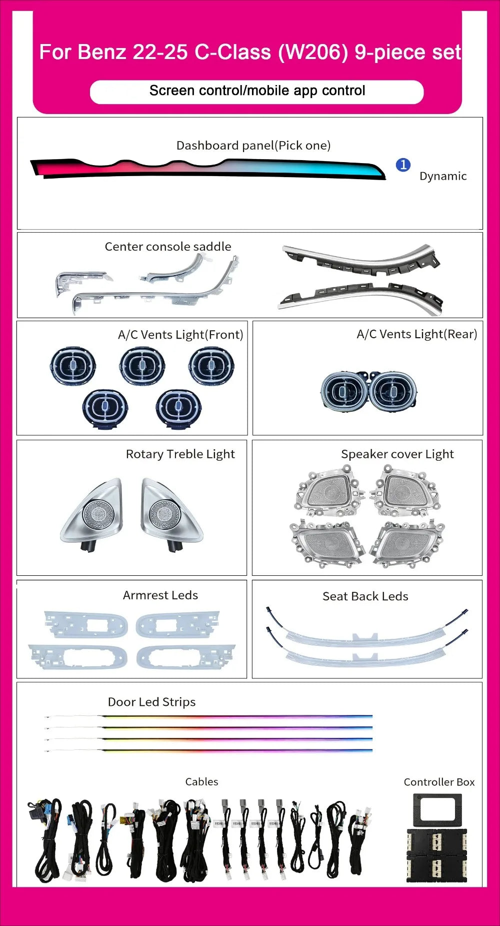 Ambient Light for Mercedes-Benz C-Class W206 2022-2025 Passenger Side Dynamic Light Shadow Auto Interior Atmosphere Lighting