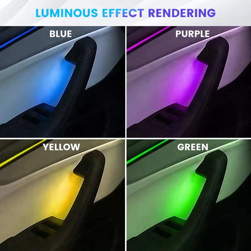 Ambient Lighting 4-Door Color Handle Lights for Tesla Model Y Juniper Model 3 Highland 2023-2025 Interior Car Light Upgrade