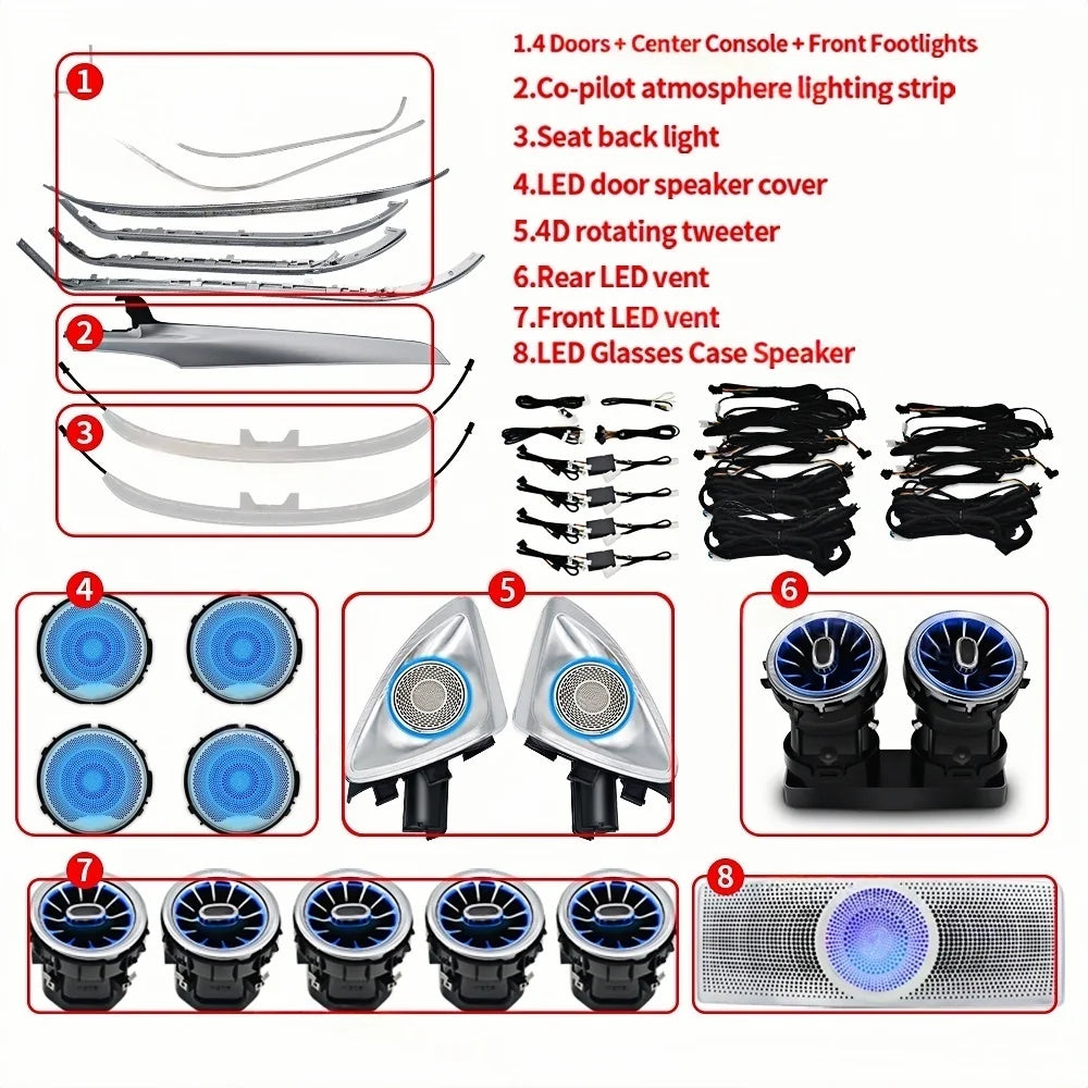Ambient Light 3/12/64 Colours For Mercedes-Benz C/GLC Class Coupe W205 C43 C63 X253 LED Vents Speaker Decorative Light Retrofit