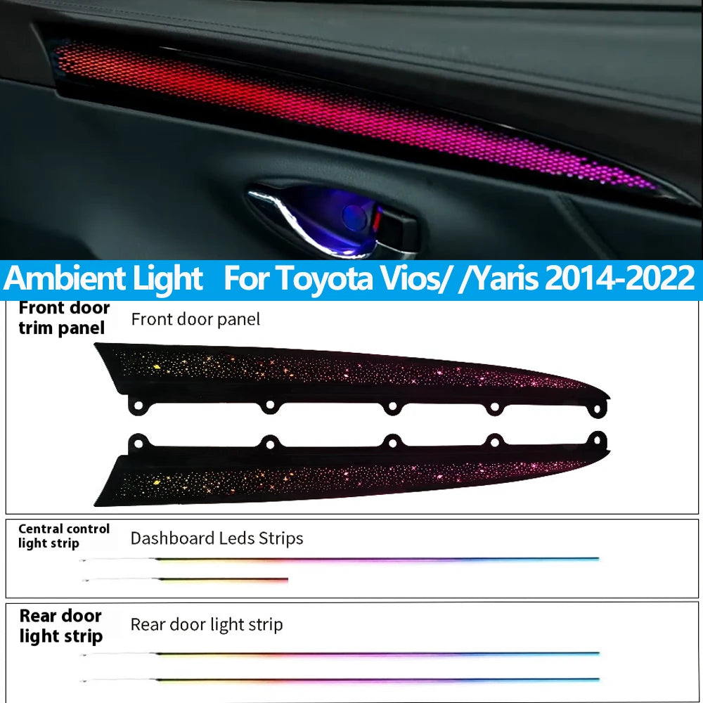 For Toyota Vios/ /Yaris 2014-22 LED dynamic Ambient light Door starry sky trim atmosphere modification Glaxy Rainbow Kit 21Led