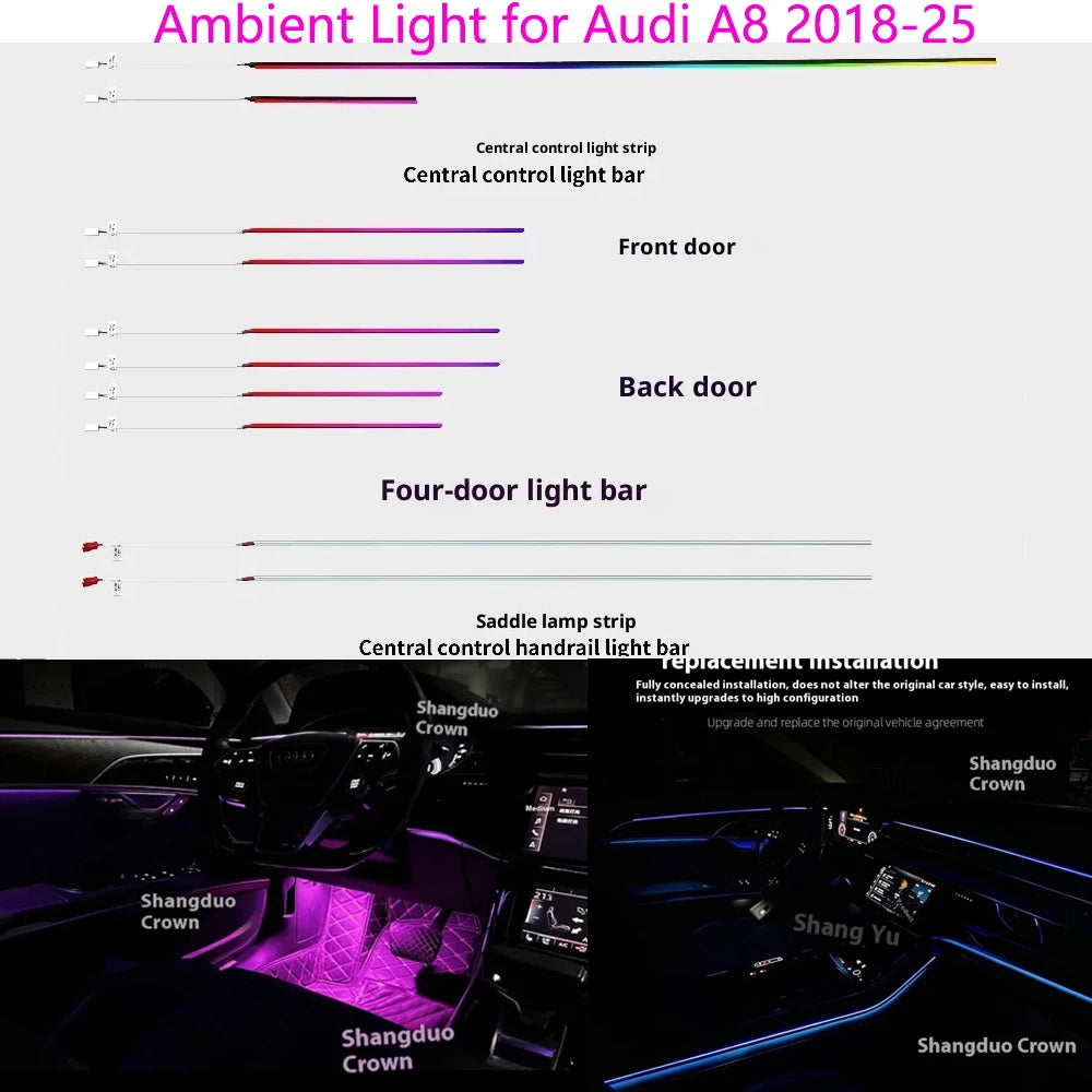 Ambient Light for Audi A8 2018-2025 environmental Backlight Atmosphere Lamp Kit Symphony Interior LED Lighting Accessories