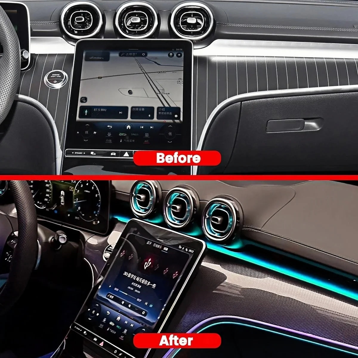 64 Colors Dynamic Copilot Ambient Light For Mercedes Benz W206 X254 GLC C-class LED Passenger Decorative Light Retrofit Car
