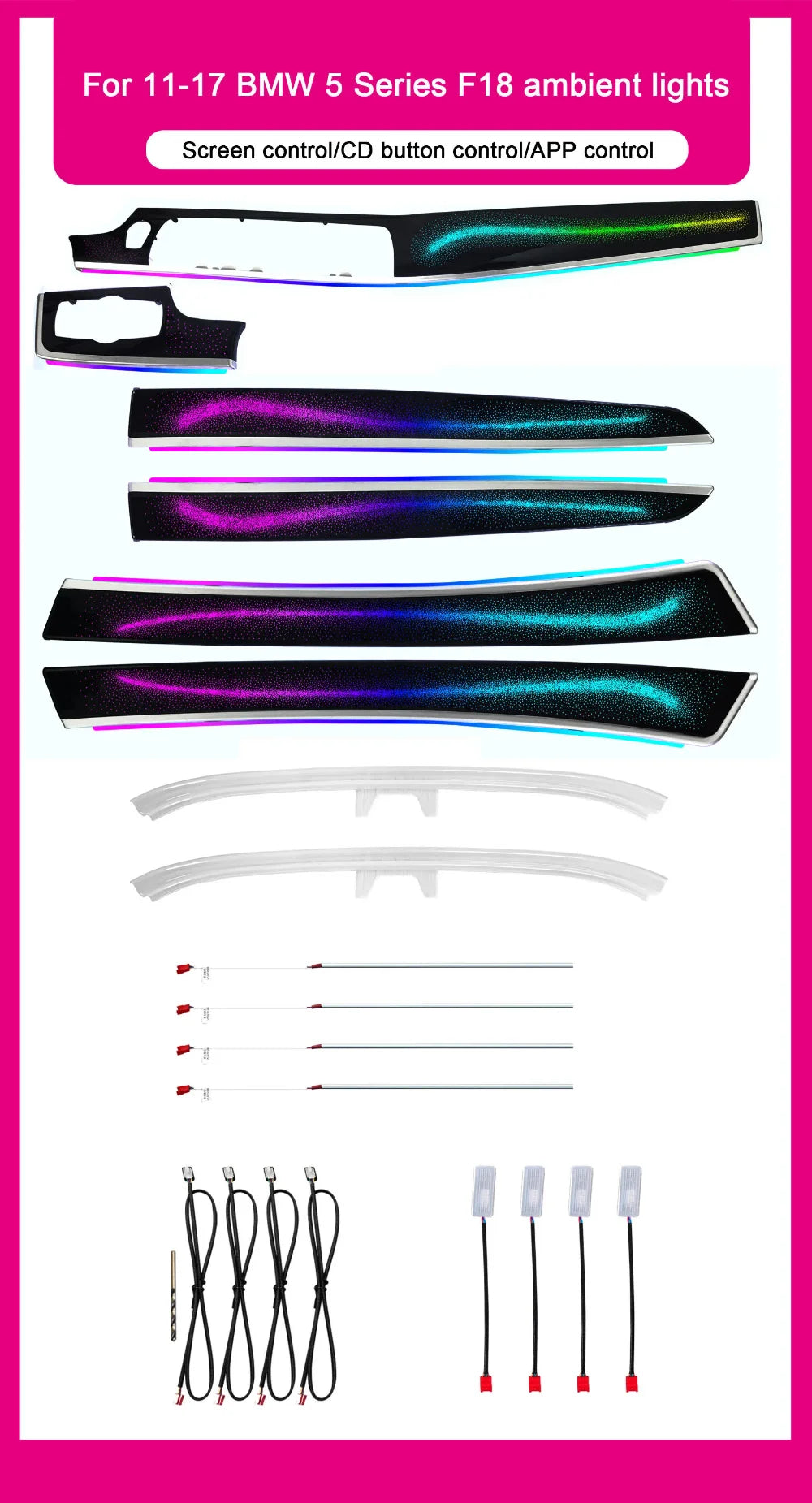 64 Colors Symphony Rainbow Car Ambient Light for BMW 5 Series F10 F11 F18 2011-2017 Interior Atmosphere Lighting Led Light