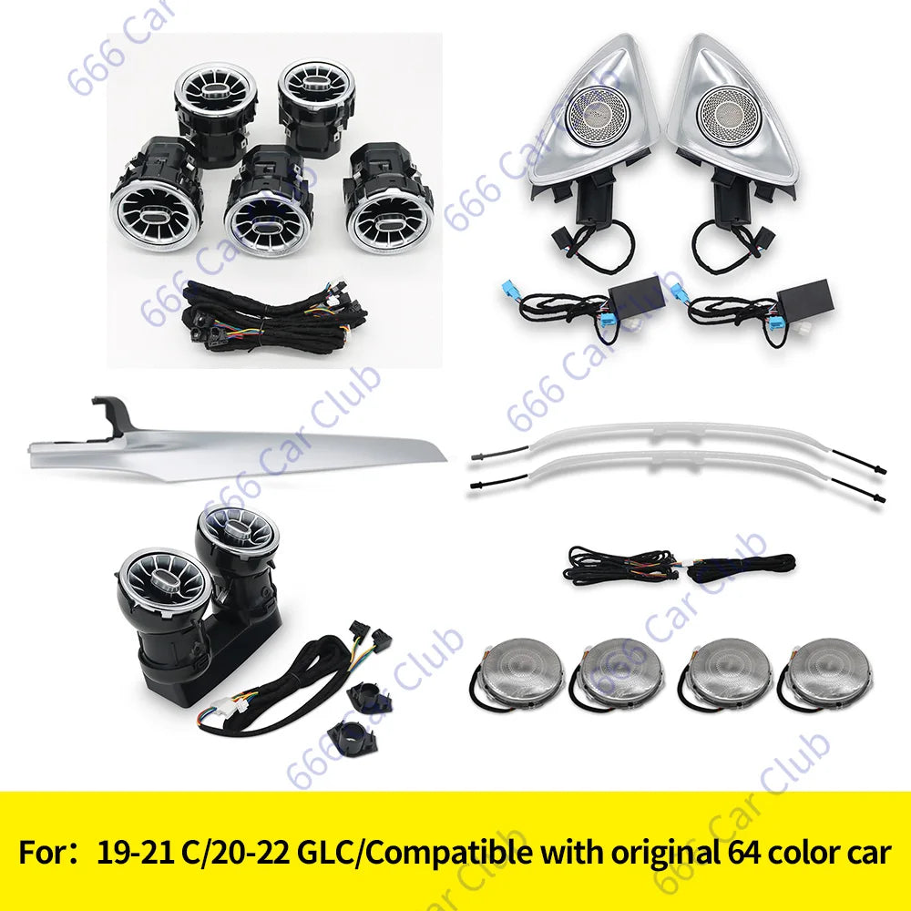 12/64 Colour Car LED Ambient Light For Mercedes-Benz C GLC Class Coupe W205 C43 C63 X253 LED Air Vent 3D Speaker Decorative Lamp