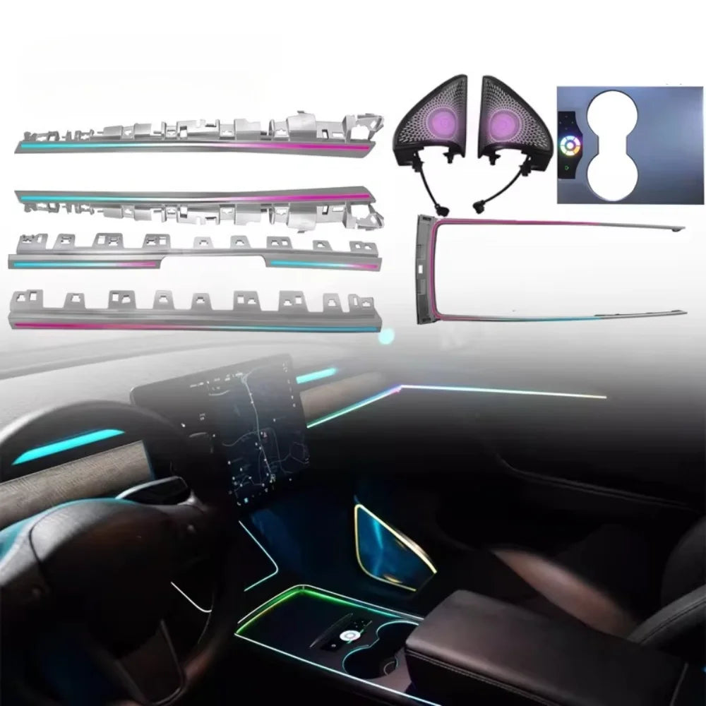 Upgrade Car Interior  LED Ambient Lighting for Tesla Model 3 Model Y 2021-2023 Models 64 Colors Symphony Ambient Lights Kit
