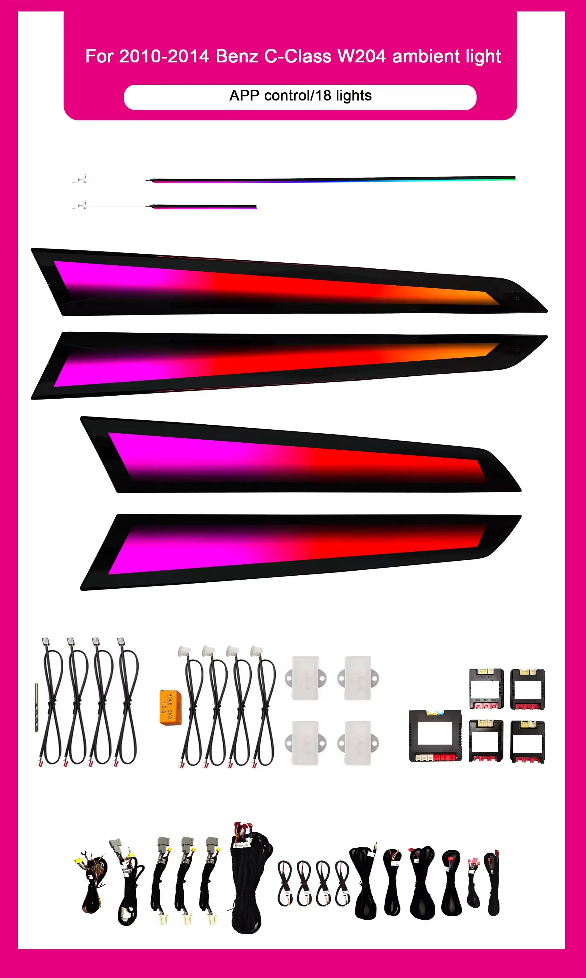 For Mercedes-Benz C-Class W204 2010-2014 Auto LED Light Kits For Decoration Upgrade 64 Color Car Interior Ambient Lighting